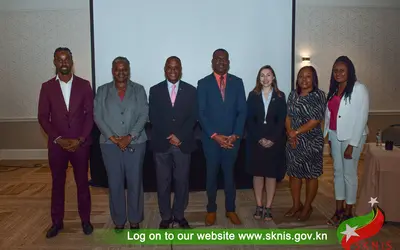 From left: Meshach Alford, Permanent Secretary June Hughes, Hon. Minister Eric Evelyn, Hon. Deputy Prime Minister Shawn Richards, Ralien Bekkers, Cheryl Jeffers, Nerissa Williams
