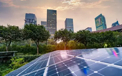 city with solar panels