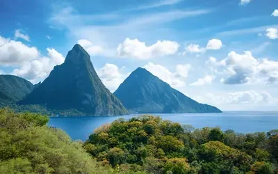 Panorama of Pitons at Saint Lucia