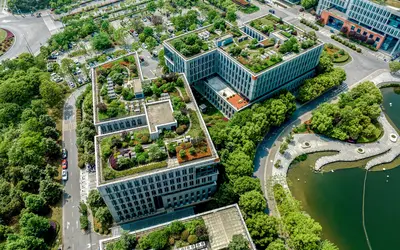 Aerial photography of modern cities, green cities, ecological cities 