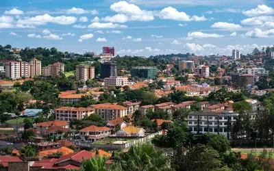 Kampala skyline with residential buildings and green vegetation