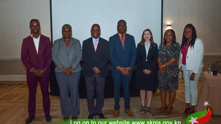 From left: Meshach Alford, Permanent Secretary June Hughes, Hon. Minister Eric Evelyn, Hon. Deputy Prime Minister Shawn Richards, Ralien Bekkers, Cheryl Jeffers, Nerissa Williams
