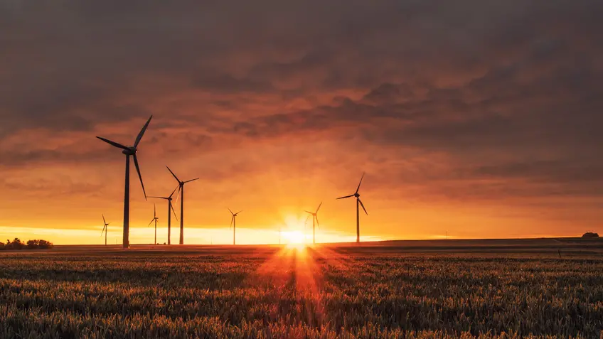 Sunrise over wind farm