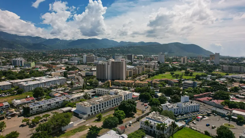 View of the city during sunset in Kingston, Jamaica.