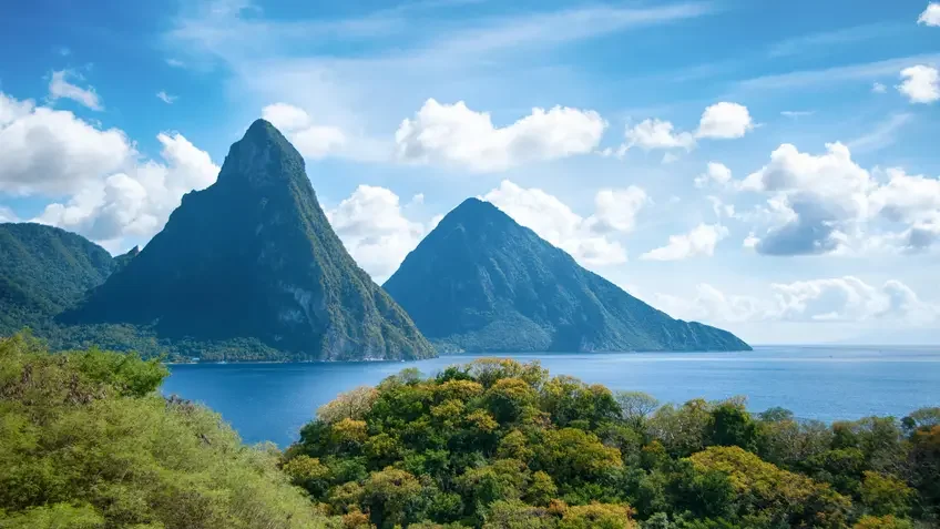 Panorama of Pitons at Saint Lucia