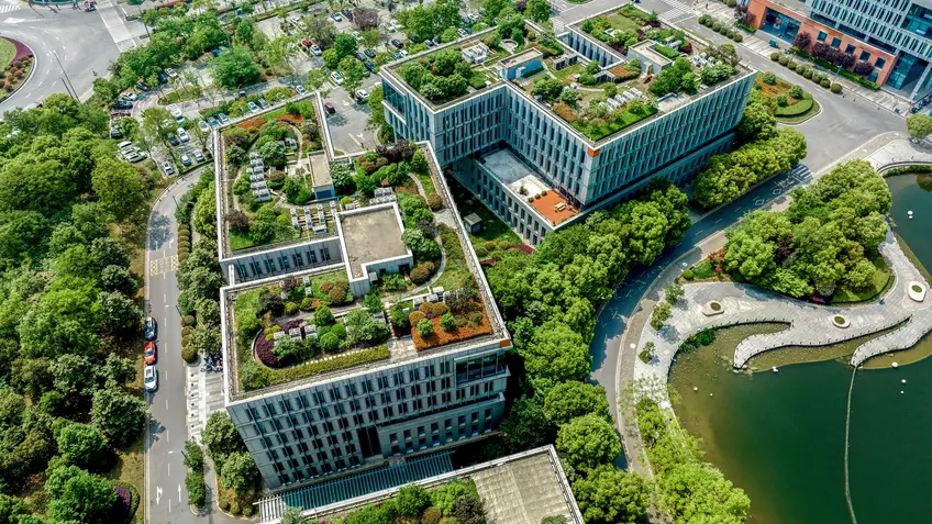 Aerial photography of modern cities, green cities, ecological cities 