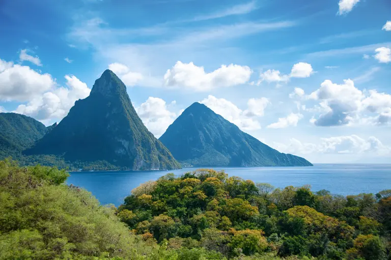 Panorama of Pitons at Saint Lucia