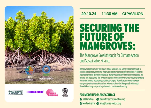 Event announcement with a photo of a mangrove and event details